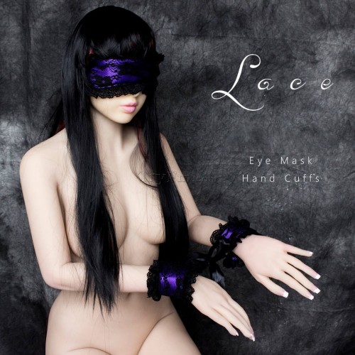 2 lace blindfold handcuffs set purple (18)