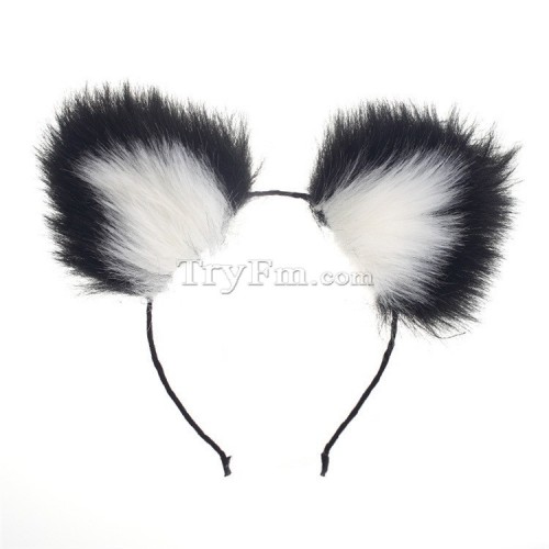 3 white black furry hair sticks headdress (1)